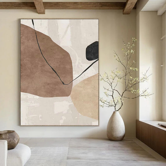 Beige and Black Abstract Forms Art for Minimalist Bedroom & Contemporary Art Lounge DLZ2219