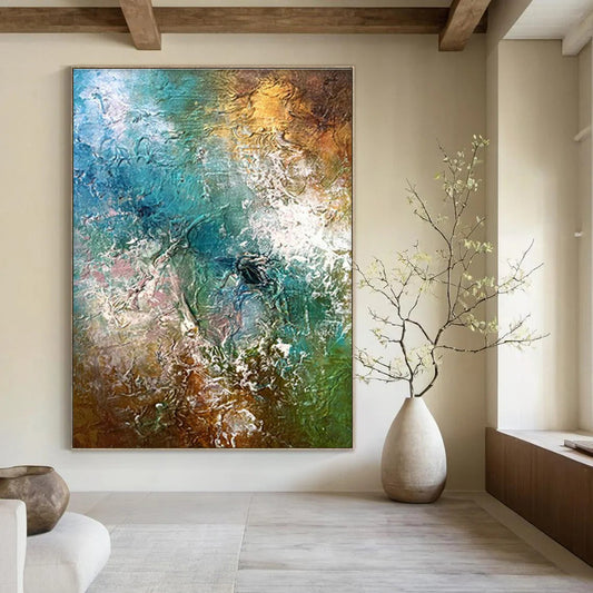 Blue - Green - Gold Abstract Art for Tropical - Themed Resort Spa Relaxation Rooms DLZ0006
