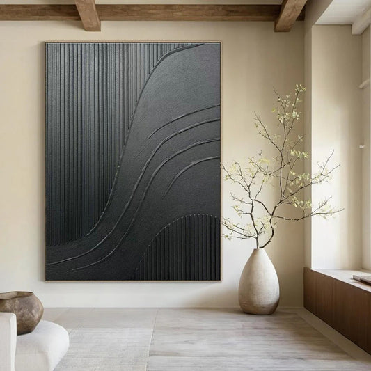 Black Textured Abstract Art for Industrial Loft & Contemporary Art Gallery DLZ2182