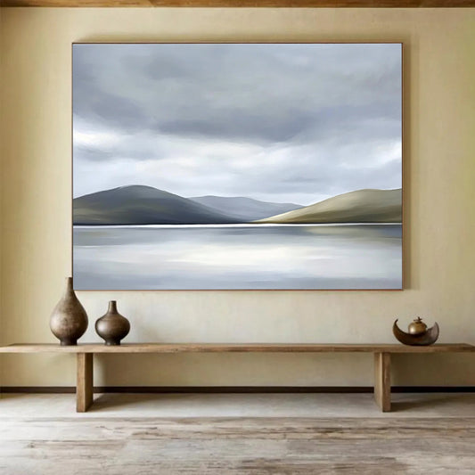 Misty Mountain Lake Art for Rustic Cabin Living Room & Serene Spa Meditation Room SC131