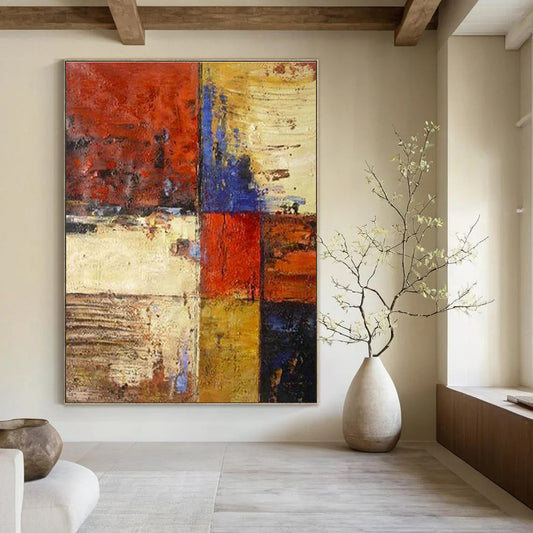 Red - Blue Patch Abstract Art for Living Room & Dining Room DLZ0464