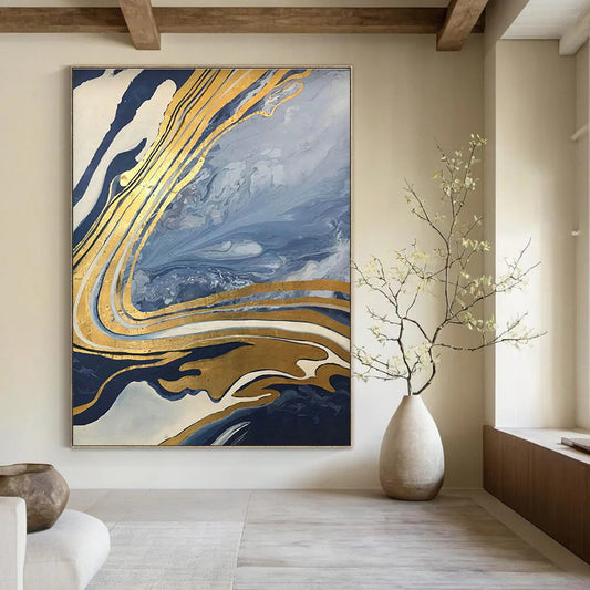 Blue - Gold Marble Abstract for High - End Jewelry Store & Luxury Penthouse Lounge DLZ0887