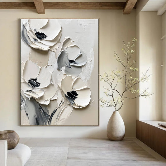Monochrome Textured Flowers for Minimalist Home & Contemporary Art Gallery STSC512
