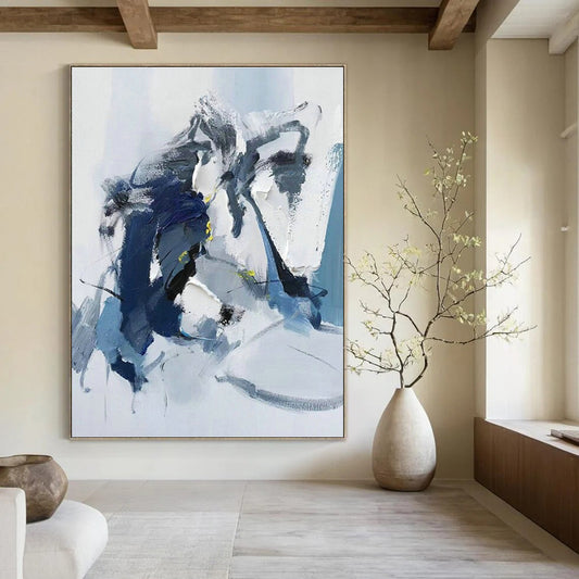 Blue - Gray - Yellow Abstract Art for Minimalist Bedroom & Creative Studio DLZ1662