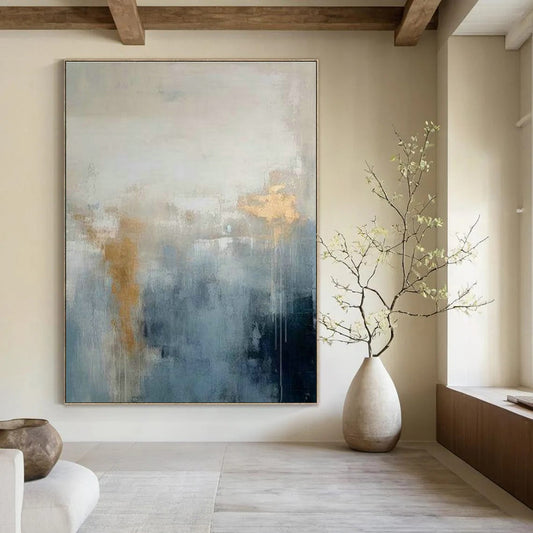 Blue - Gold Misty Abstract Art for Living Room & Bedroom DLZ0384