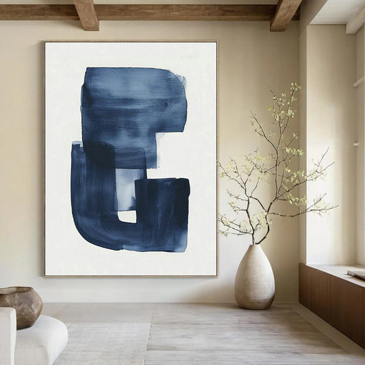 Blue Ink Abstract Art for Minimalist Home Office & Japanese - Inspired Tea Room DLZ1629