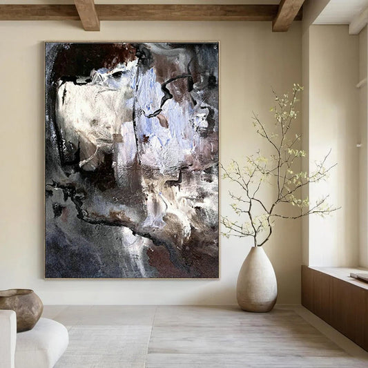 Gray - Brown Abstract Art for Industrial - Style Loft Bedroom Walls DLZ0048