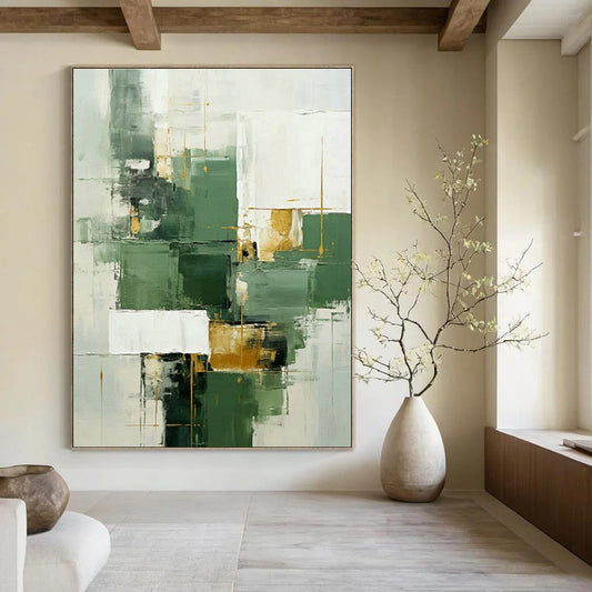 Green - Gold Geometric Abstract Art for Dining Room & Office DLZ0303