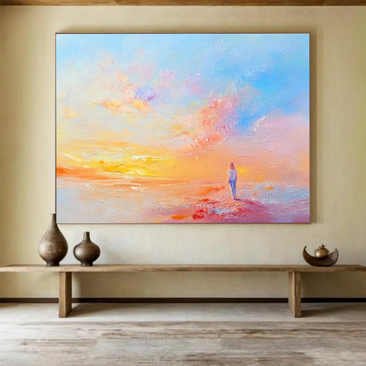 Solitary Figure at Sunset Art for Coastal Home Bedroom & Romantic Restaurant SC281
