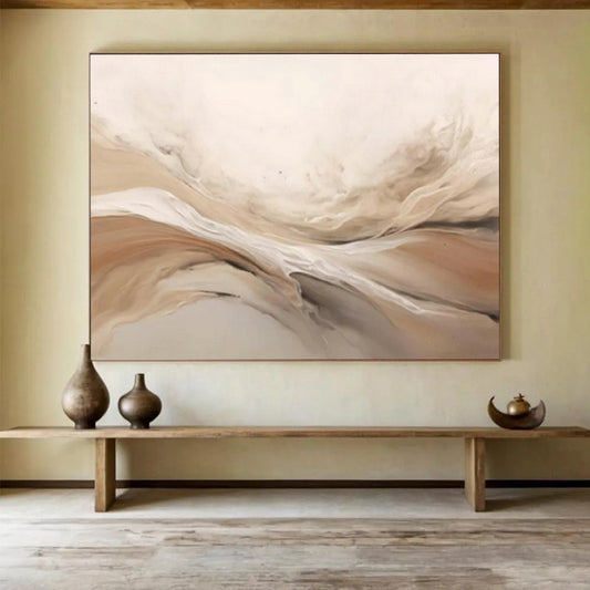 Beige Flowing Abstract Art for Minimalist Living Rooms DLZ2476