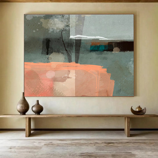 Gray - Orange Patchwork Abstract Art for Modern Hallways DLZ2459