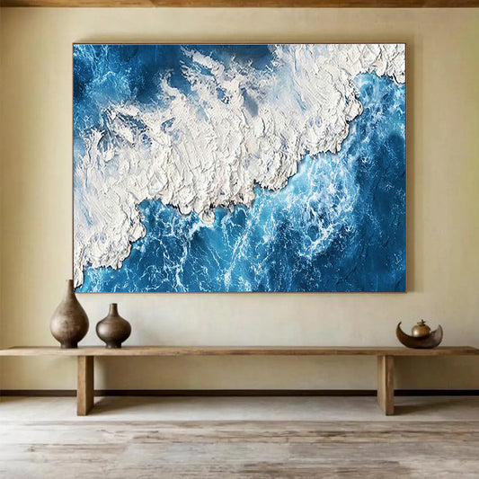 Blue - White Coastal Oil Painting for Nautical - Themed Yacht Club Lounges DLZ3169