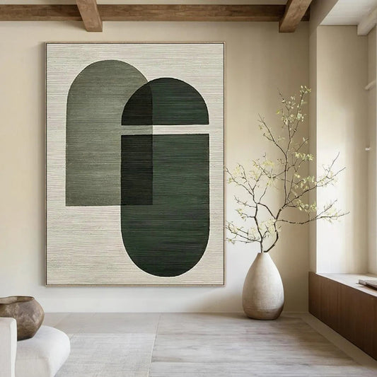 Green - Gray Geometric Abstract Art for Mid - Century Home & Modern Café DLZ1138