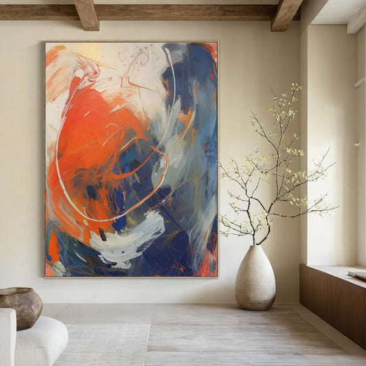 Orange - Blue - White Abstract Art for Trendy Gym & Artistic Community Center DLZ1728