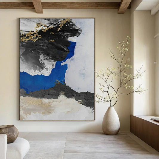Blue - Black - Gold Tree - Inspired Abstract Art for Living Room & Asian - Inspired Restaurant DLZ1238
