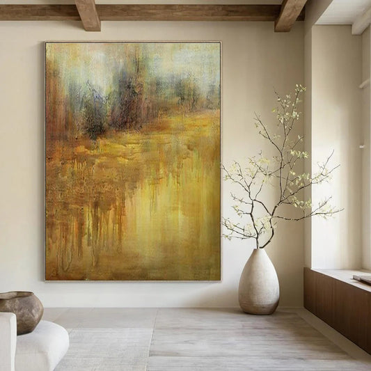 Golden Abstract Landscape Art for Luxury Hotel Lobby & Rustic Country Home DLZ1781