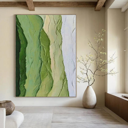 Layered Green Abstract Art for Botanical Garden Café & Contemporary Bedroom DLZ1479