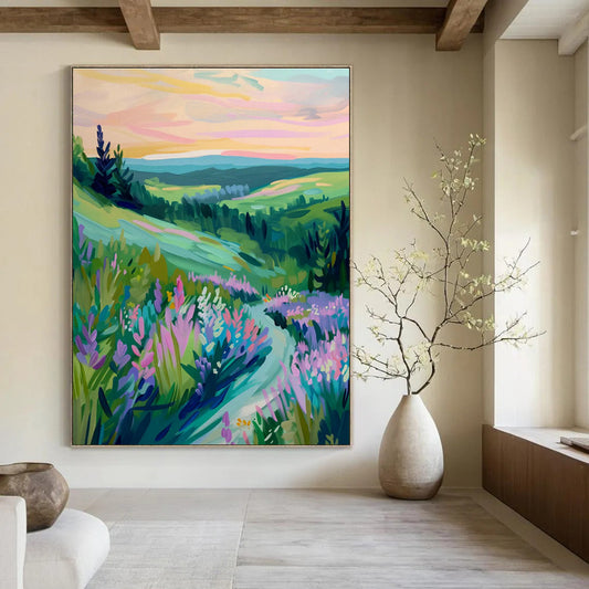 Valley Landscape Oil Painting for Wellness Retreat & Garden Villa DLZ0655
