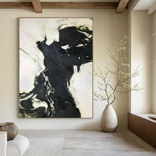 Black - White Flowing Abstract Art for Industrial Loft & Art Gallery Side Space DLZ1053