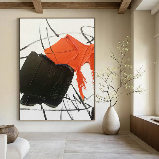 Black - Orange Abstract Art for Urban Art Studio & Bold Retail Space DLZ0796