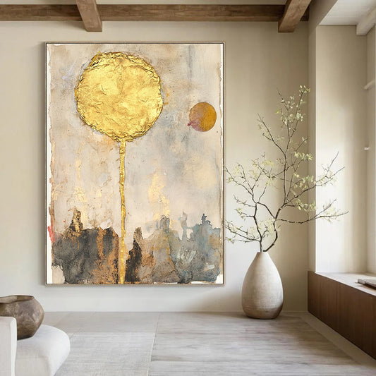 Golden Sun Abstract Mysterious Art for Bohemian - Style Lounge & Spiritual Home Meditation Room STSC1461