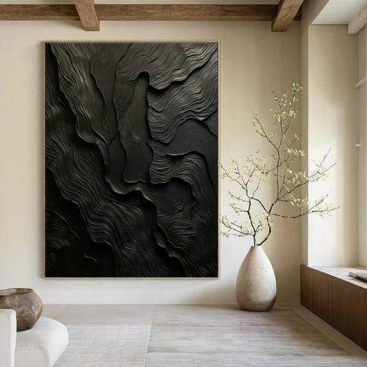 Black Wave Relief Art for Minimalist Home Theater & Sophisticated Lounge DLZ1718