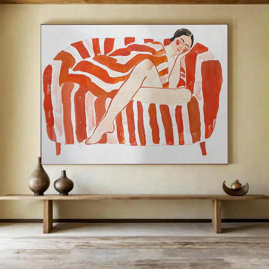 Orange - Stripe Sofa Resting Figure Art for Mid - Century Modern Living Rooms DLZ2610