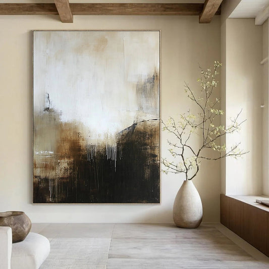 Beige and Brown Abstract Landscape for Rustic - Inspired Home & Cozy Library STSC618