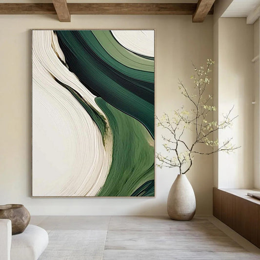 Green and White Flow Art for Minimalist Office & Nature - Inspired Lounge DLZ2168