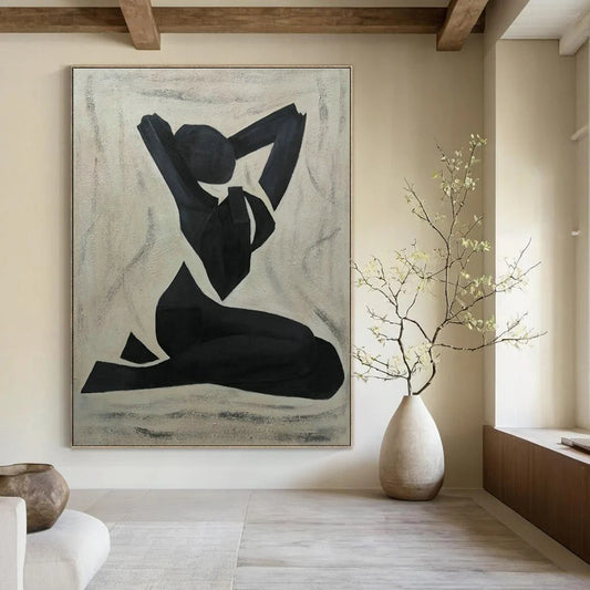 Black Yoga Pose Silhouette Art for Wellness Center & Minimalist Bedroom DLZ2265