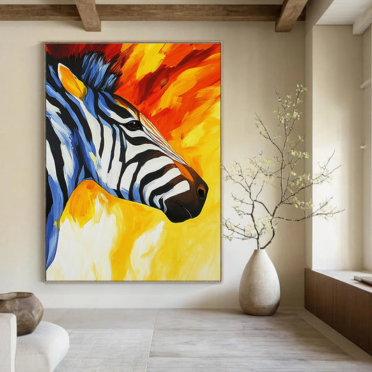 Vibrant Zebra Portrait for Exotic Animal - Themed Lounge & Creative Art Studio STSC961