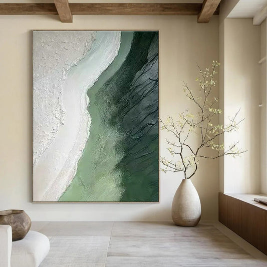 Green - White Abstract Landscape Art for Eco - Friendly Hotel & Art - Loving Retreat DLZ1835