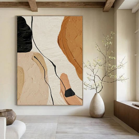Beige and Black Abstract Shapes Art for Mid - Century Modern Office & Neutral - Toned Gallery DLZ2213