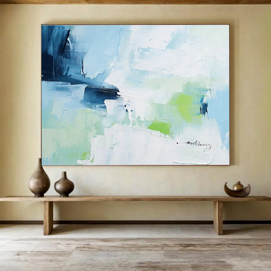 Blue - Green Abstract Art for Minimalist Home Yoga and Meditation Corners DLZ2692