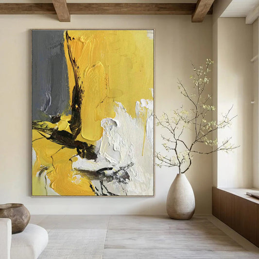 Yellow - Grey - Black - White Abstract Art for Living Room & Bedroom DLZ0471