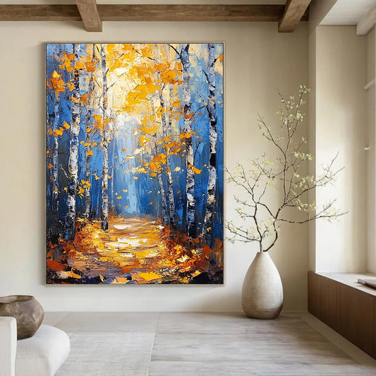 Autumn Birch Forest Path for Cozy Living Room & Nature - Themed Café STSC870