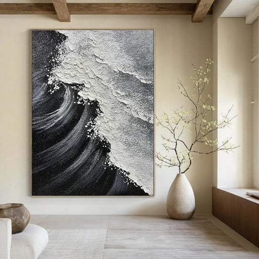 Monochrome Wave Art for Coastal Restaurant & Minimalist Home DLZ2358