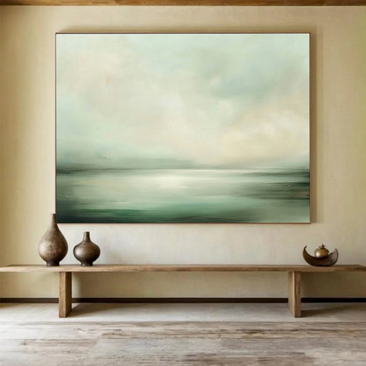 Misty Sea Green Art for Coastal Spa & Minimalist Bedroom SC070
