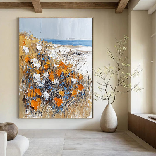 Coastal Wildflower and Sea View Art for Beach House Living Room & Nature - Obsessed Artist’s Studio STSC1369