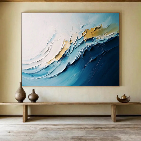 Textured Blue Waves Art for Coastal Spa & Beach House Living Room SC368
