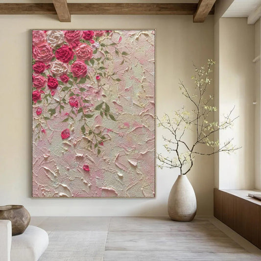 Textured Pink Floral Relief Art for Bridal Suite & Tea Parlor DLZ0603