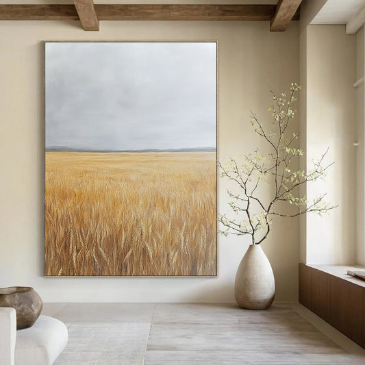 Golden Wheat Field Art for Rustic Home Dining Room & Agricultural Art Exhibition STSC1034