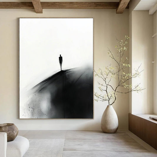 Silhouette on a Hill in Black and White Art for Serene Meditation Room & Abstract Art Exhibition STSC1349