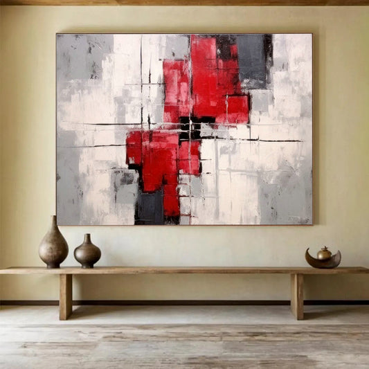 Red - Gray Geometric Abstract Art for Modern Office Reception Areas DLZ2653