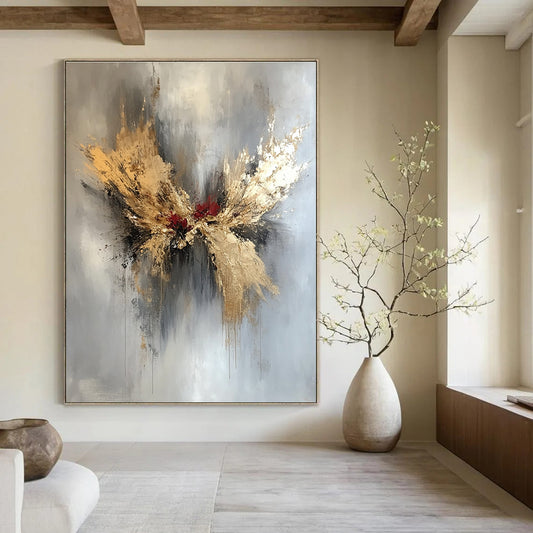 Gold - Red Abstract Butterfly Art for Bedroom & Luxury Spa STSC729