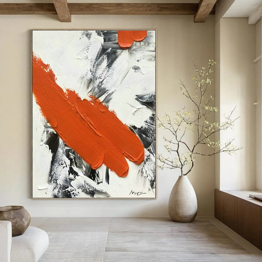 Orange - Black Brushstroke Abstract Art for Edgy Retail Store & Urban Art Gallery DLZ1458