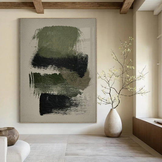 Green & Black Textured Abstract Art for Minimalist Study & Industrial - Chic Loft DLZ1365