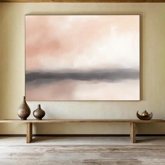 Soft Pink Horizon Abstract Art for Romantic Bedroom & Cozy Lounge SC360