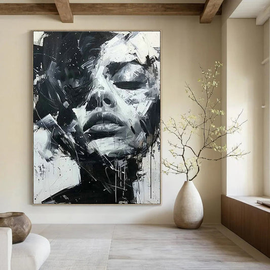 Black and White Abstract Face Art for Modern Art Gallery & Edgy Urban Loft DLZ1553