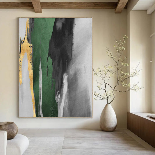 Green, Gray, and Gold Abstract Art for Luxury Home Office & Nature - Themed Spa DLZ2222
